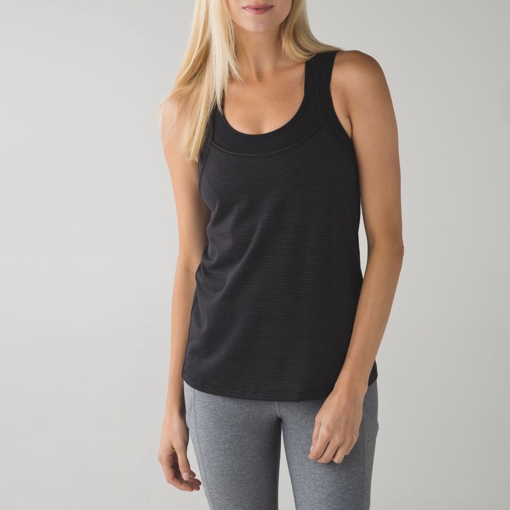 Lululemon - Black Pinstripe Tough It Out Tank Top